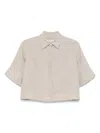 Max Mara Linen Shirt With Cropped Length And Collar In Beige