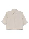 Max Mara Linen Shirt With Cropped Length And Collar In Neutral
