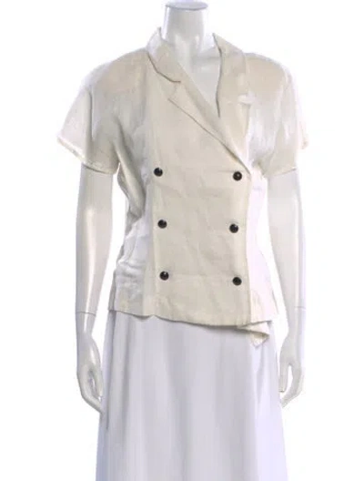 Pre-owned Max Mara Linen Short Sleeve Button-up Top In Neutral