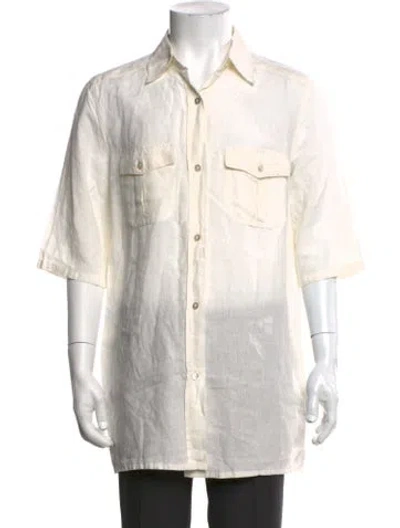 Pre-owned Max Mara Linen Short Sleeve Shirt In White