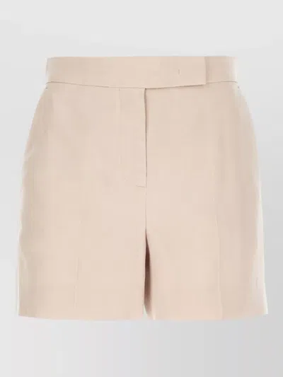 Max Mara Linen Shorts Belt Loops Buttoned Back Pockets In Neutral