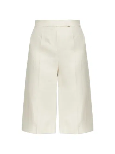 Max Mara Beige Linen Twill Mxmkaki Bermuda Shorts In Neutral