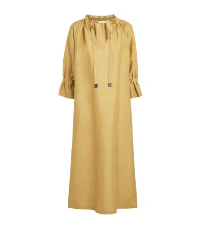 Max Mara Jene Tie-detailed Ruffled Woven Midi Dress In Brown
