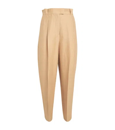 Max Mara Linen-silk-blend Trousers In Gold