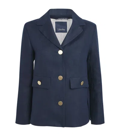 Max Mara Linen Single-breasted Blazer In Navy