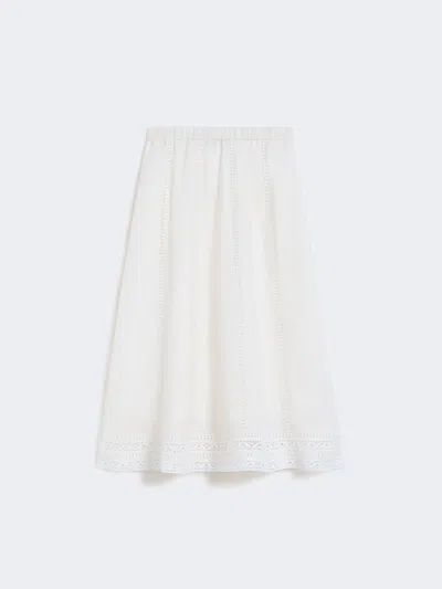 Max Mara Linen Skirt With À Jour Embroidery In White