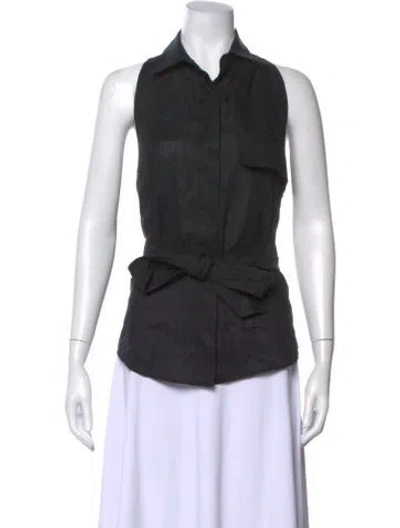 Pre-owned Max Mara Linen Sleeveless Button-up Top In Black