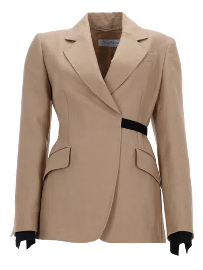 Max Mara Linen Sling Double-breasted Blazer In Beige