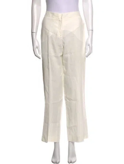 Pre-owned Max Mara Linen Straight Leg Pants In White