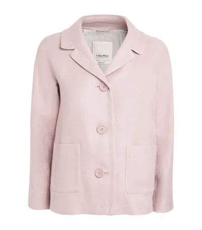 Max Mara Linen-stretch Cotton Basketweave Blazer In Pink