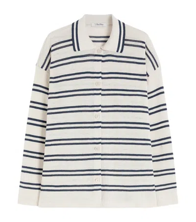 Max Mara Linen Stripe Cardigan In White