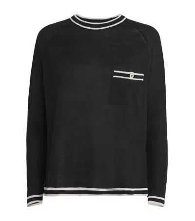 Max Mara Linen Stripe Sweater In Black