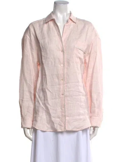 Pre-owned Max Mara Linen Striped Button-up Top In Pink