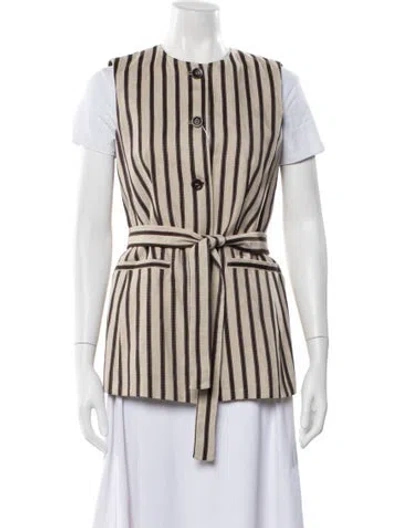 Pre-owned Max Mara Linen Striped Vest W/ Tags In Neutral