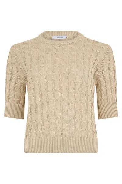 Max Mara Linen Sweater With Short Sleeves In Neutral