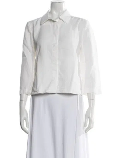 Pre-owned Max Mara Linen Three-quarter Sleeve Button-up Top In Neutral