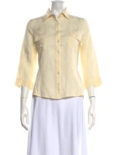 Pre-owned Max Mara Linen Three-quarter Sleeve Button-up Top In Neutrals