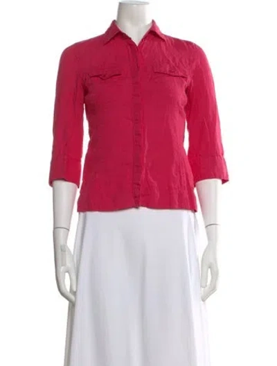 Pre-owned Max Mara Linen Three-quarter Sleeve Button-up Top In Pink