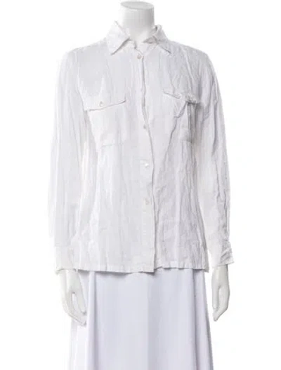 Pre-owned Max Mara Linen Three-quarter Sleeve Button-up Top In White