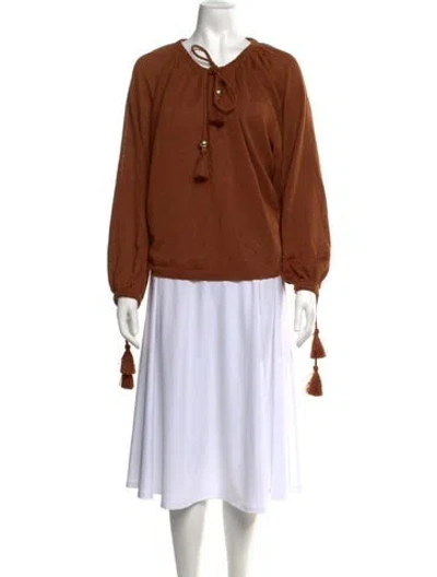 Pre-owned Max Mara Linen Tie Neck Sweater In Brown
