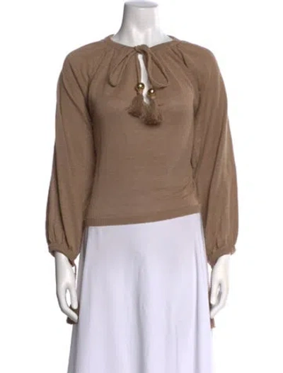Pre-owned Max Mara Linen Tie Neck Top In Brown