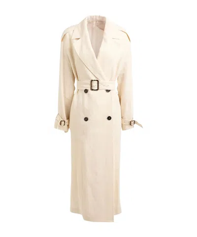 Max Mara Linen Trench Coat In Neutral