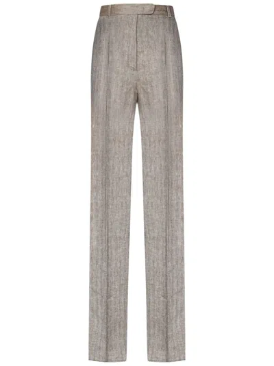 Max Mara Beige Straight Linen Pants In Gray
