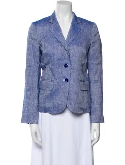 Pre-owned Max Mara Linen Tweed Pattern Blazer In Blue