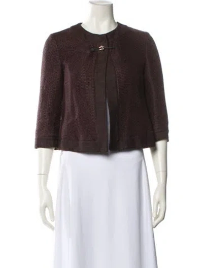 Pre-owned Max Mara Linen Tweed Pattern Evening Jacket In Brown