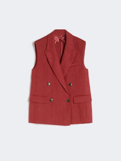 Max Mara Linen Twill Gilet In Burgundy