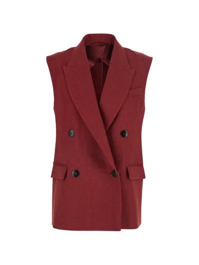 Max Mara Linen Twill Gilet In Burgundy