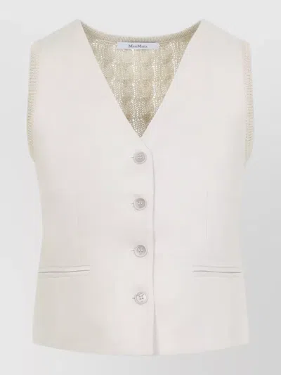 Max Mara Linen Vest V Neck Sleeveless Knit Back In Gray