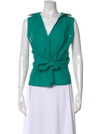 Pre-owned Max Mara Linen V-neck Blouse In Green
