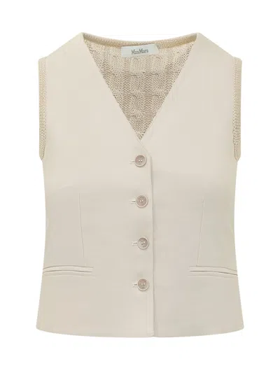 Max Mara Linen V-neck Gilet With Button Detailing - Size L In Neutral