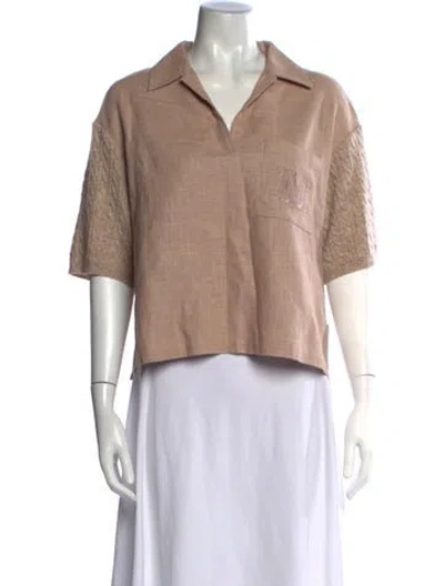 Pre-owned Max Mara Linen V-neck Polo In Neutrals
