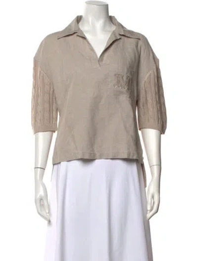 Pre-owned Max Mara Linen V-neck Polo In Neutrals