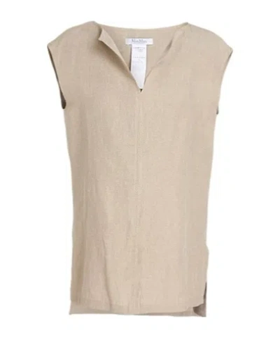 Max Mara Linen V-neck Short-sleeve Top In Neutral
