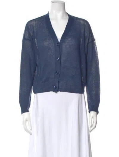 Pre-owned Max Mara Linen V-neck Sweater In Blue