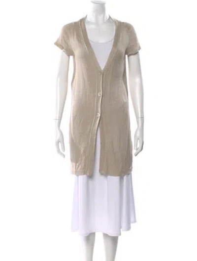 Pre-owned Max Mara Linen V-neck Sweater In Neutral