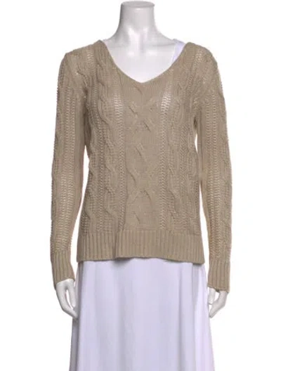 Pre-owned Max Mara Linen V-neck Sweater In Neutrals