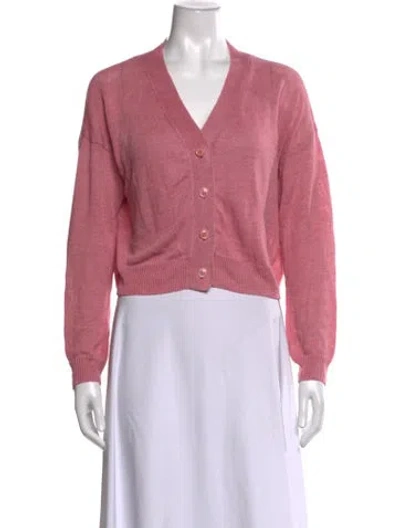 Pre-owned Max Mara Linen V-neck Sweater In Pink