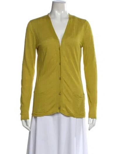 Pre-owned Max Mara Linen V-neck Sweater In Yellow
