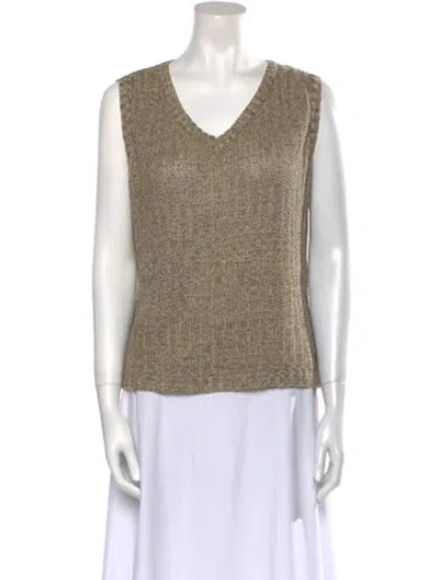 Pre-owned Max Mara Linen V-neck Top In Neutral