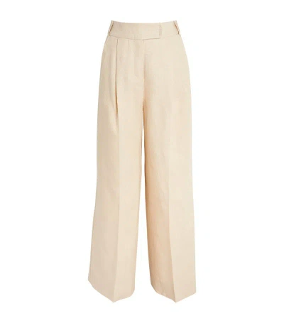 Max Mara Linen Wide-fit Trousers In Beige