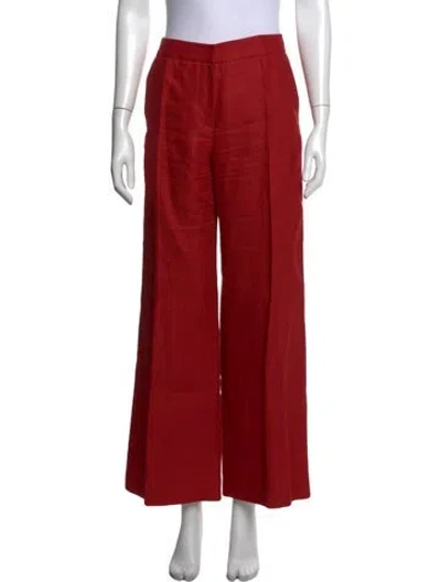 Pre-owned Max Mara Linen Wide Leg Pants In Burgundy