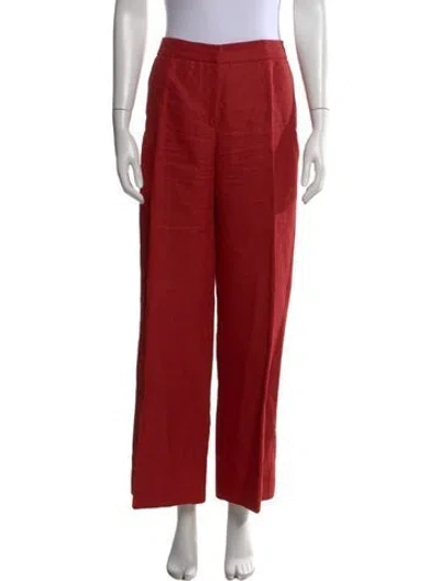 Pre-owned Max Mara Linen Wide Leg Pants In Burgundy