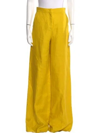 Pre-owned Max Mara Linen Wide Leg Pants W/ Tags In Yellow