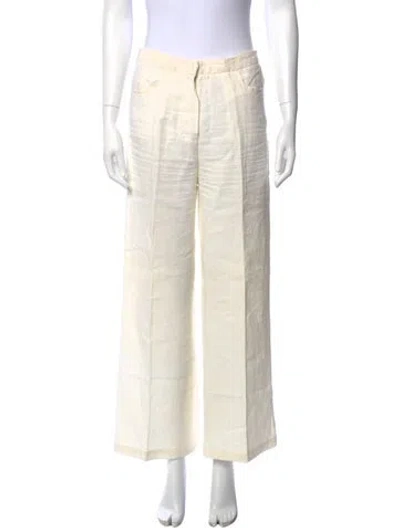 Pre-owned Max Mara Linen Wide Leg Pants In White