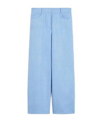 Max Mara Linen Wide-leg Trousers In Light Blue
