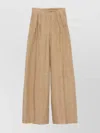 Max Mara Linen Wide Leg Trousers With Yarn Dyeing In Brown